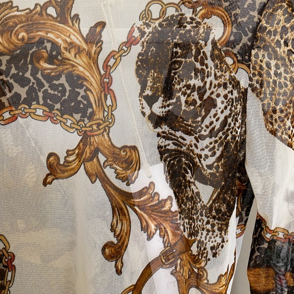 Lumiere Cheetah Print Mesh Top with Tie Front, White Mesh Top, Cheetah Crop Top - Picture 5 of 8